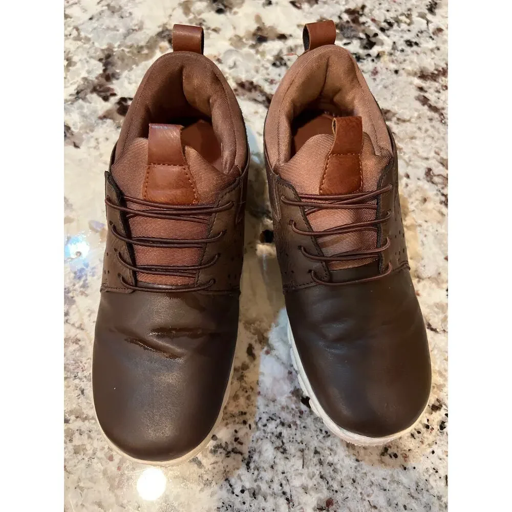 NoSoX Betts Jr Deer Stags Kids Boys Brown Faux Leather Sneakers Shoes Size 4.5